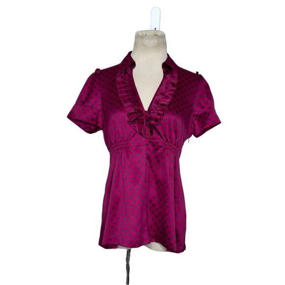 Banana Republic fuchsia gray polka dots short sleeves blouse size 4 - Picture 12 of 12